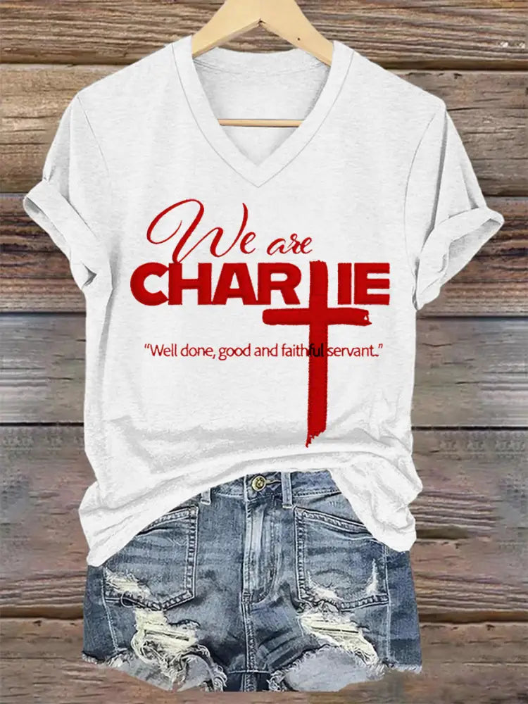 Women’s We Are All Charlie Kirk Now! R.I.P Charlie Kirk V-Neck Tee White / S