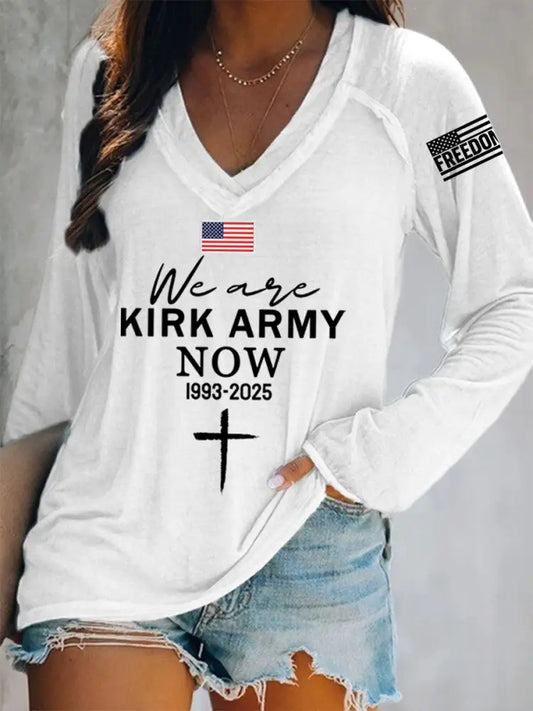 Women’s We Are All Kirk Army Now! R.I.P Charlie Kirk V-Neck Long-Sleeve T-Shirt White / S