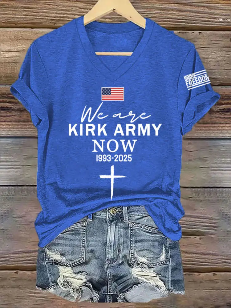 Women’s We Are Kirk Army Now! R.I.P Charlie Kirk V-Neck Tee Blue / S