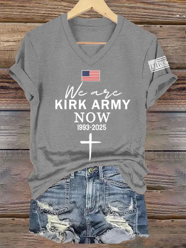 Women’s We Are Kirk Army Now! R.I.P Charlie Kirk V-Neck Tee Light Gray / S