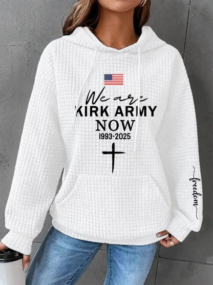 Women’s We Are Kirk Army Now! R.I.P Charlie Kirk Waffle Hoodie White / S