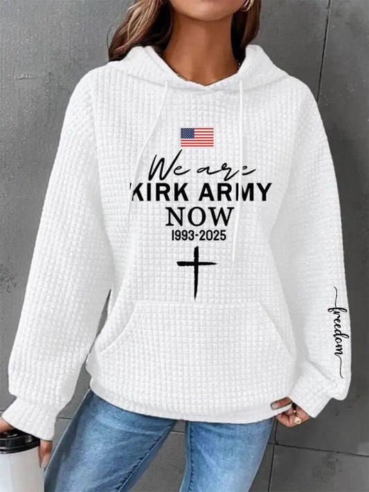 Women’s We Are Kirk Army Now! R.I.P Charlie Kirk Waffle Hoodie White / S