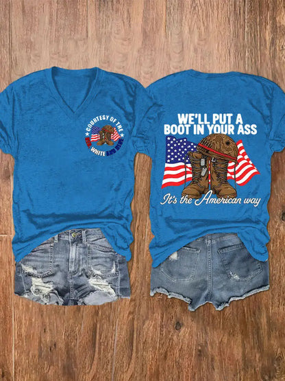 Women’s We’ll Put A Boot In Your Ass Short Sleeve T-Shirt Blue / S