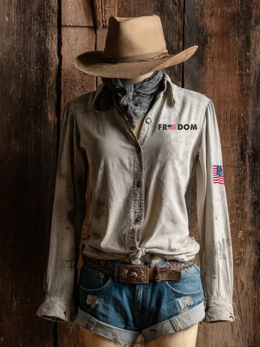Women’s western style freedom shirts As picture / S