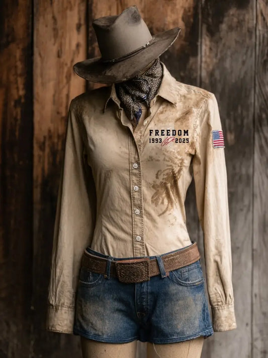 Women’s western style freedom shirts Khaki / S