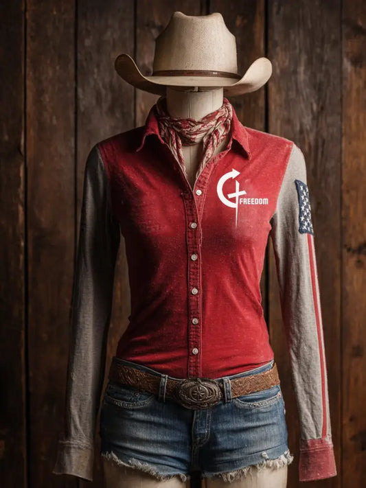 Women’s Western Style Freedom Shirts Red / S
