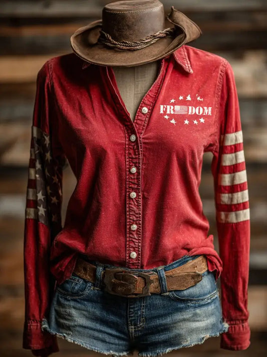 Women’s western style freedom shirts Red / S
