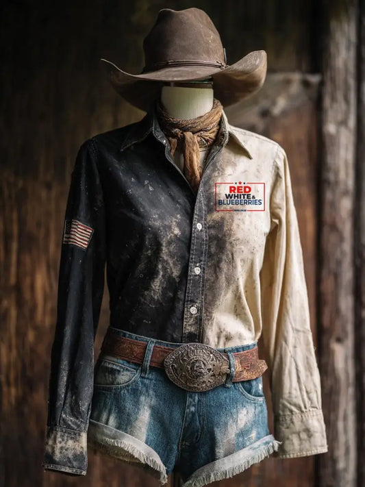 Women’s western style red white & blueberries shirts As picture / S