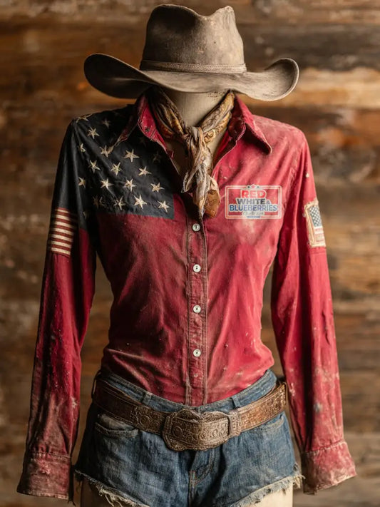 Women’s western style red white & blueberries shirts Red / S