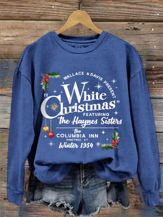 Women’s White Christmas Print Casual sweatshirt Blue / S