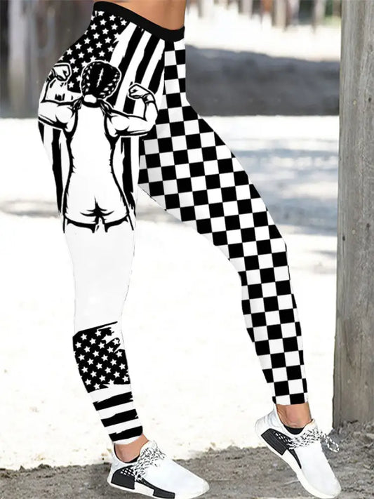 Women’s wrestling black and white plaid leggings Black And White / S